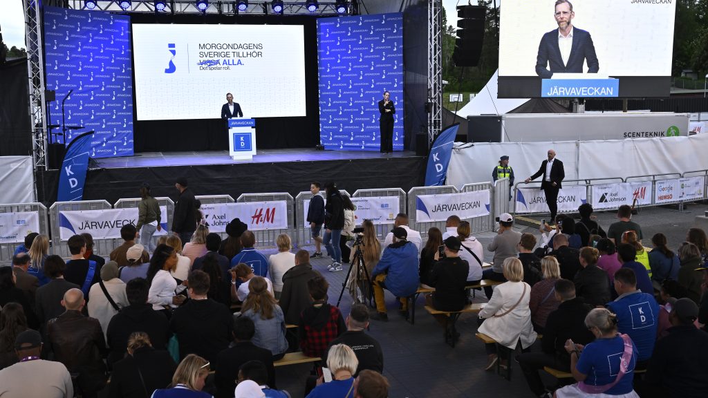 STOCKHOLM 20230603
Kristdemokraternas Jakob Forssmed talar på Järvaveckan under lördagen.
Foto: Claudio Bresciani / TT / kod 10090