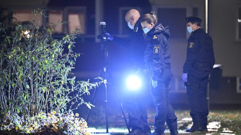 MALMÖ, SVERIGE 20241111
Polis och kriminaltekniker på plats på Kattarpstorget i Malmö på måndagskvällen efter larm om skottlossning. Enligt polisens hemsida skall en man med misstänkta skottskador påträffats inne på en restaurang.
Foto: Johan Nilsson / TT / Kod 50090