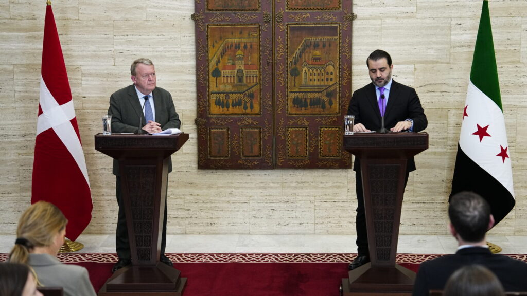 Denmarks Foreign Minister Lars Løkke Rasmussen (M) meets with Syria's Foreign Minister, Assad al-Shaibani, at Tishreen Palace in Damascus, Syria, on Saturday, November 29, 2025. (Photo: Mads Claus Rasmussen/Scanpix 2025)