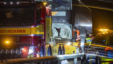 EKERÖD 2025-11-22
Polis och bärgare på plats på E22 vid Ekerödsrasten mellan Hörby och Kristianstad efter att en buss krockat med en häst på lördagskvällen. Busschauffören skadades vid olyckan och hästen avled.
Foto: Johan Nilsson / TT / Kod 50090