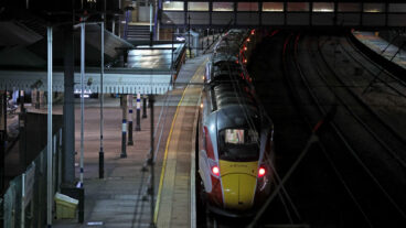 The Huntingdon, England, train station in Cambridgeshire is seen after people were stabbed Saturday, Nov. 1, 2025. (Chris Radburn/PA via AP)  uklpa609
