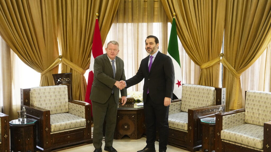 Denmarks Foreign Minister Lars Løkke Rasmussen (M) meets with Syria's Foreign Minister, Assad al-Shaibani, at Tishreen Palace in Damascus, Syria, on Saturday, November 29, 2025. (Photo: Mads Claus Rasmussen/Scanpix 2025)