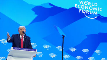 President Donald Trump addresses the audience during the Annual Meeting of the World Economic Forum in Davos, Switzerland, Wednesday, Jan. 21, 2026. (AP Photo/Evan Vucci) XVM136