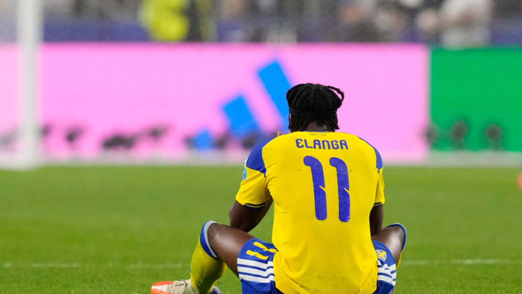 Sweden's Anthony Elanga reacts after the World Cup Group F soccer match against Japan in Arlington, Texas, near Dallas, Thursday, June 25, 2026. (AP Photo/Tony Gutierrez) WCSI148