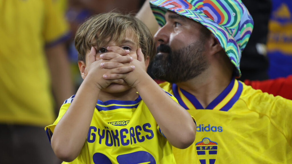 Swedish fans celebrate after the World Cup Group F soccer match between Sweden and Tunisia in Guadalupe, near Monterrey, Mexico, Sunday, June 14, 2026. (AP Photo/Sofia Yaker) WCTH150