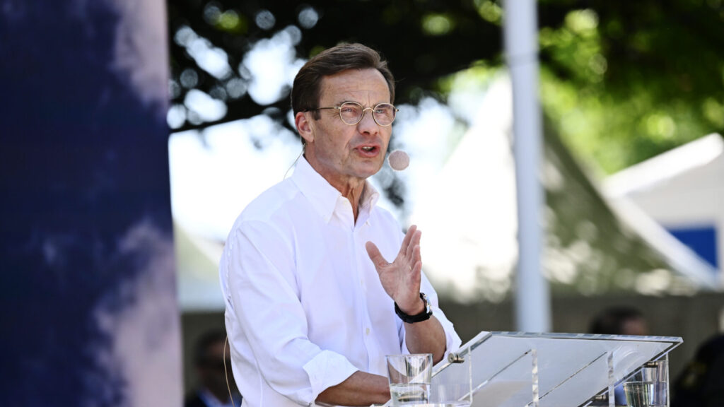 VISBY, SVERIGE 20260626
Moderaternas partiledare Ulf Kristersson (M) håller sitt tal under Almedalsveckan.
Foto: Henrik Montgomery / TT / Kod 10060